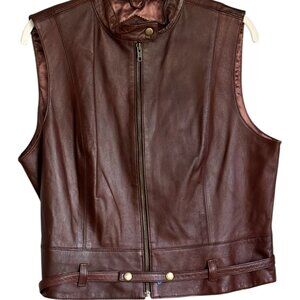 CAbi soft brown leather vest with belt Sz L
